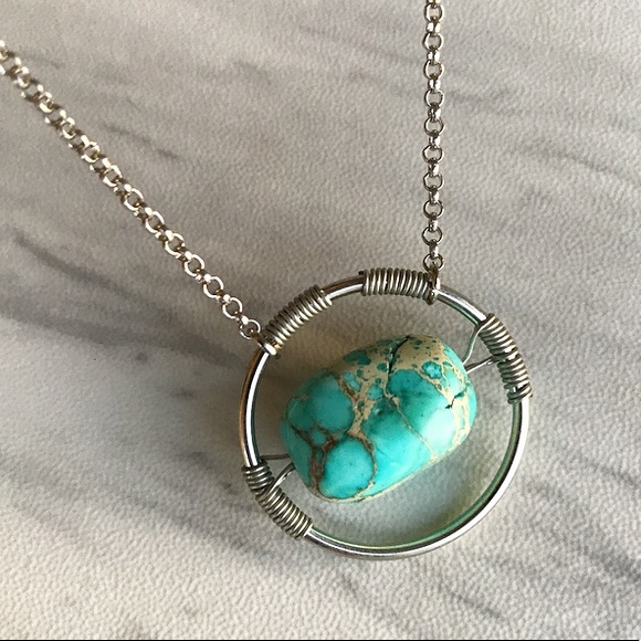 Genuine blue sea jasper wire wrap boho necklace - Picture 4 of 8